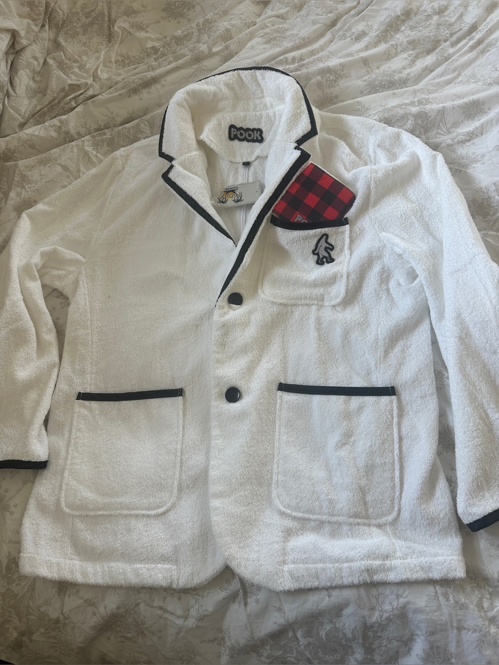 Pook White Terry Cloth Blazer Jacket with Black Trim